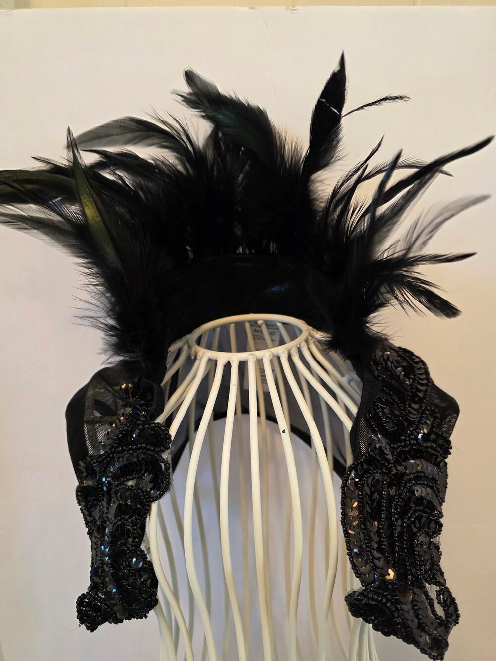 Weissman Black Sequined Shrug Dance Costume Collar Structured Feather Accents